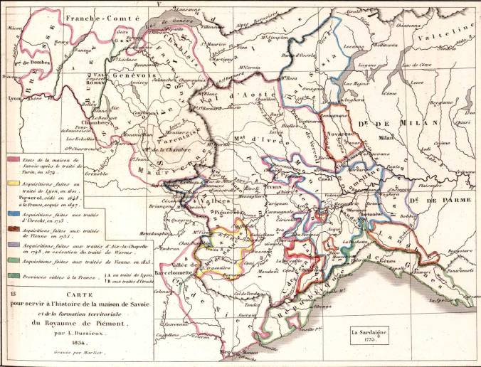 Carte pour servir à l'histoire de la maison de Savoie et de la formation territoriale du Royaume de Piémont. (Jacques Lecoffre et Comp., Paris, 1854) - source : Collection David Rumsey