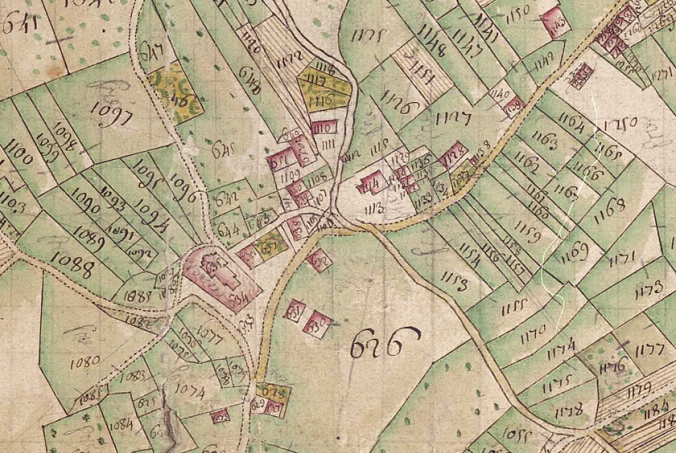 Détail de la mappe sarde de la commune de Quintal (source : AD 74, cote : 1 C d 163-COPIE, 1728-1738)
