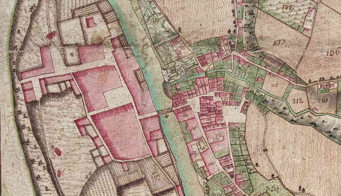 Détail de la mappe sarde de Pont-de-Beauvoisin (73) source : AD 73 - C 3660 - 1732